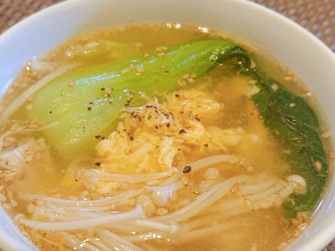 チンゲン菜とエノキのタマゴ中華スープ♪